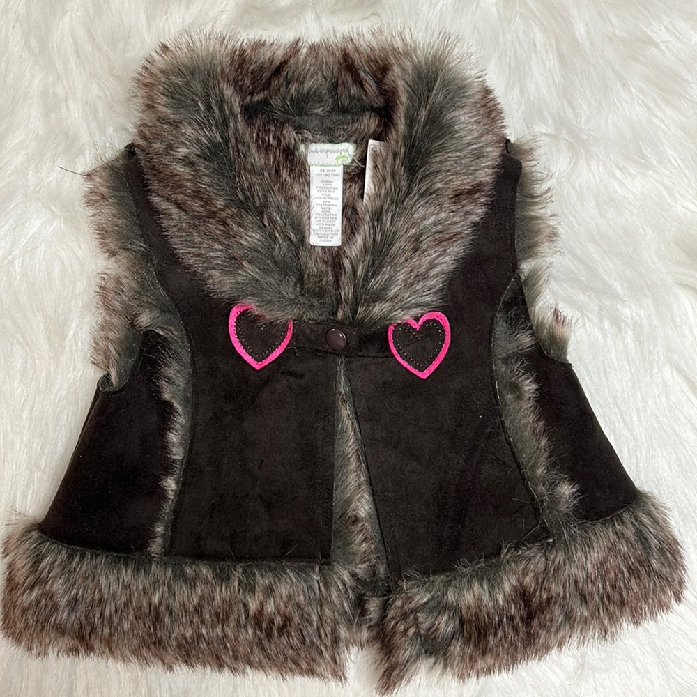 NWT First Impressions Brown Faux Fur Inner Liner Clip Front 24 Months